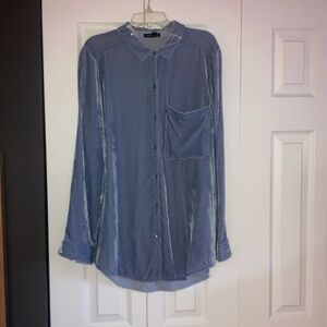 Eileen Fisher Washable Velvet Buttondown Shirt Size Small Color Denim Blue